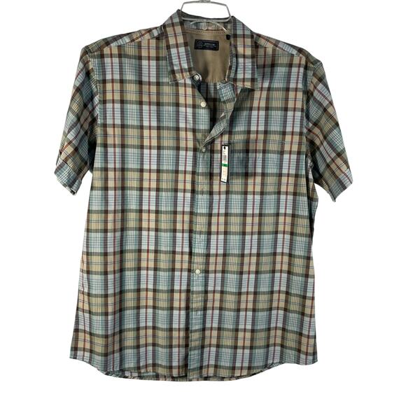 Men’s Arrow Large Plaid Short Sleeve Shirt Green Blue New with Tags - Picture 1 of 7